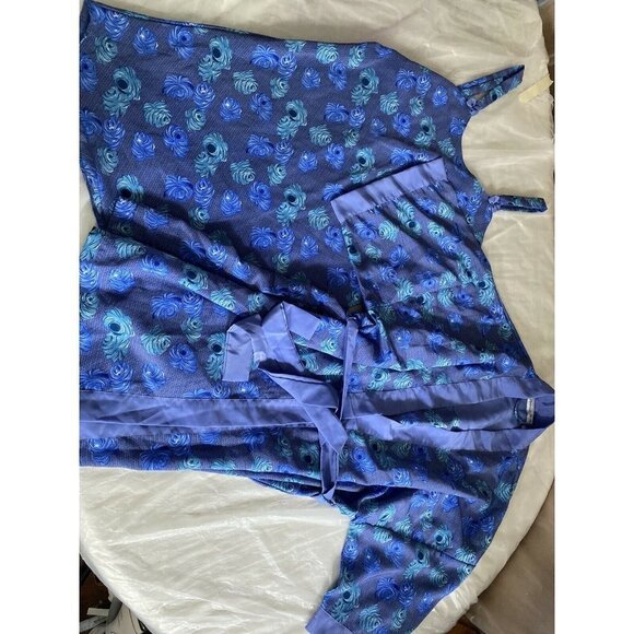 Y2K Contessa Di Roma  Lounge Set‎ L Kimono Robe Sleeveless Dress Blue Floral VTG - Picture 12 of 12